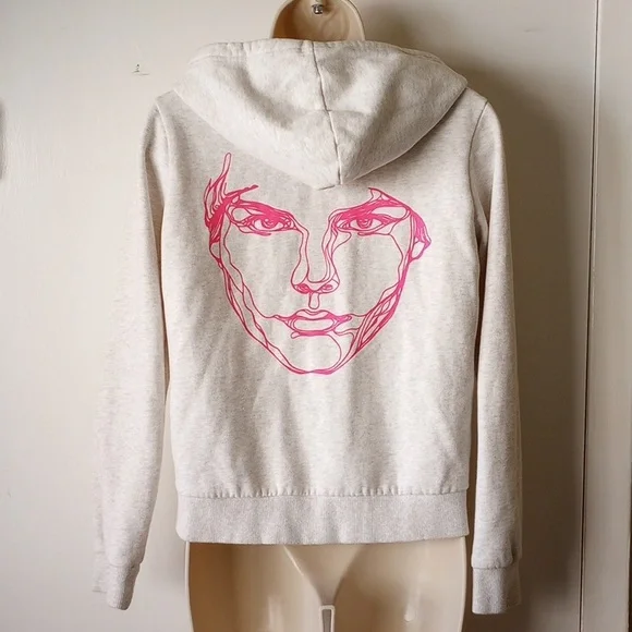 *50off3* Avicii H&M Zip Hoodie Graphic Sweatshirt S Light Gray Hot Pink - Picture 5 of 12